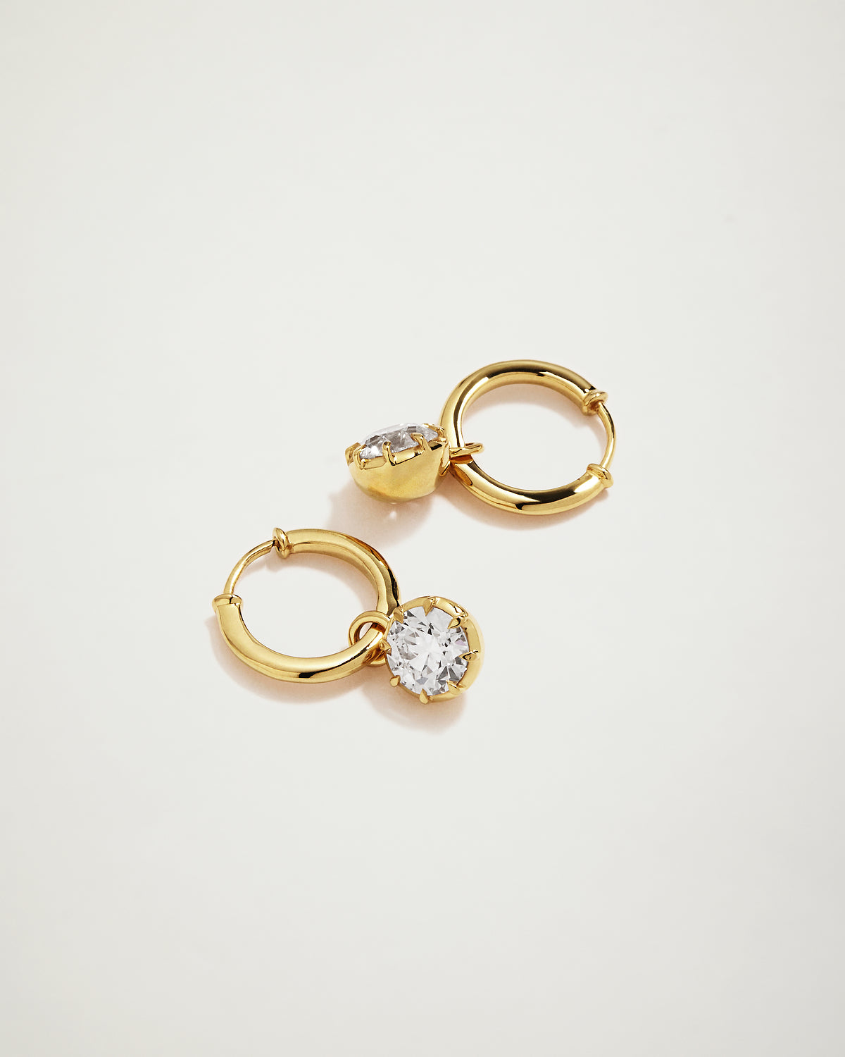 Old European Round Cut 1ct Diamond Hoop Earrings, 18k Yellow Gold