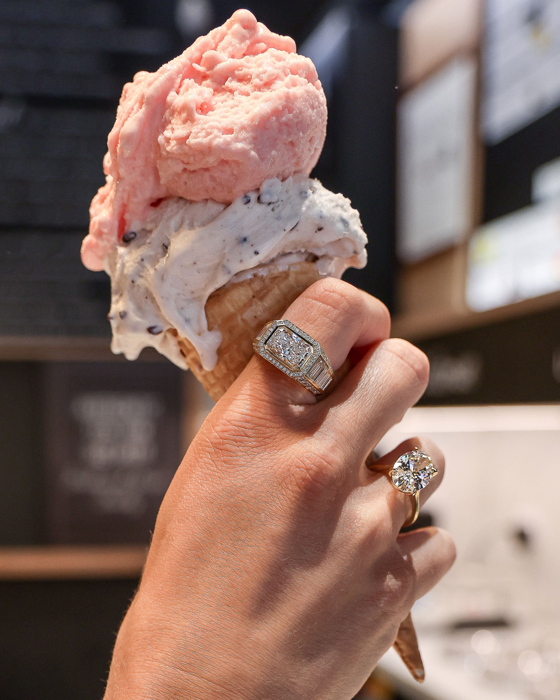 Soul Mate Radiant Diamond Ring, with Baguettes, YG