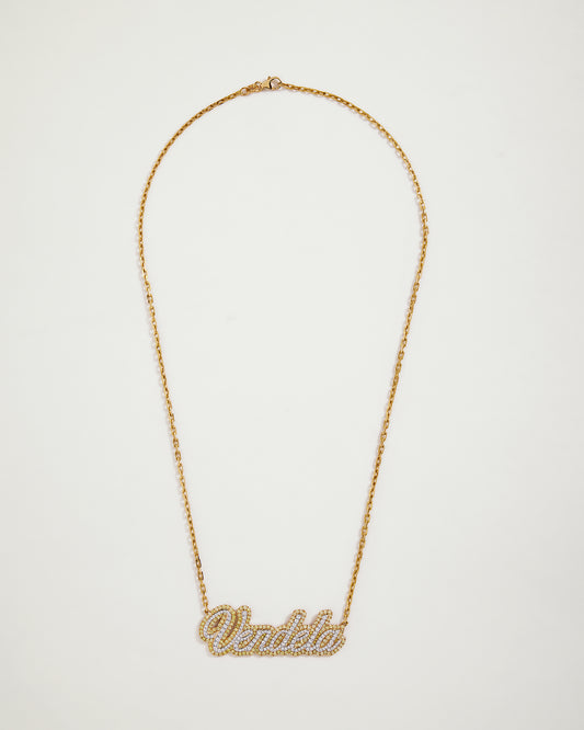 Signature Diamond Name Plate Necklace, YG