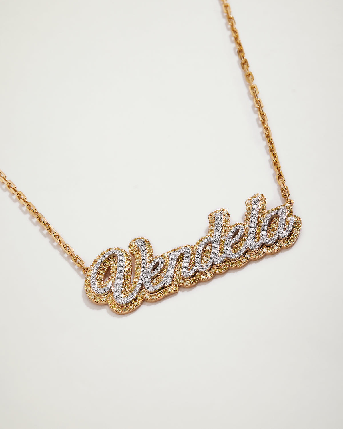 Signature Diamond Name Plate Necklace, YG