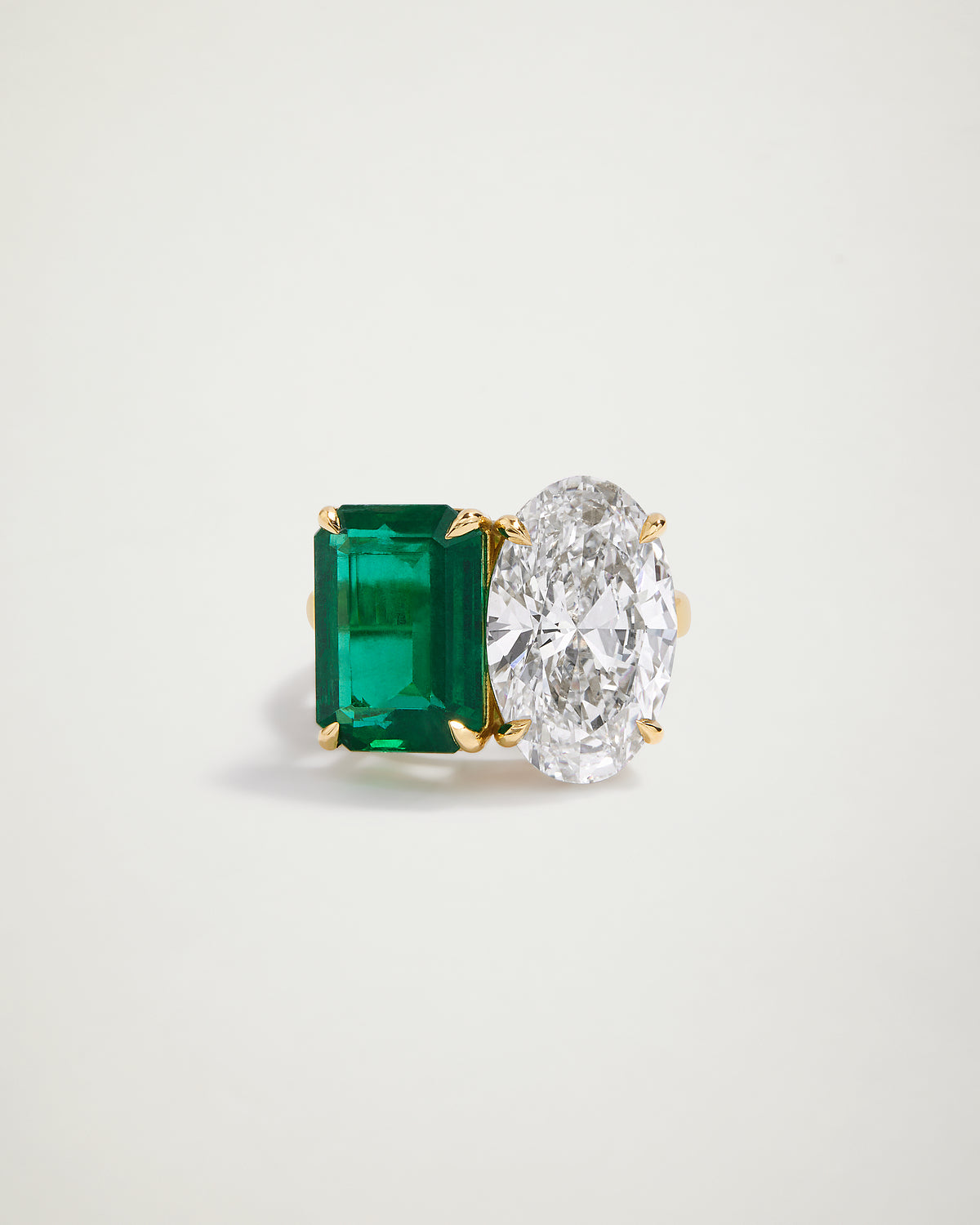 Emerald & Oval Diamond Engagement Ring, YG