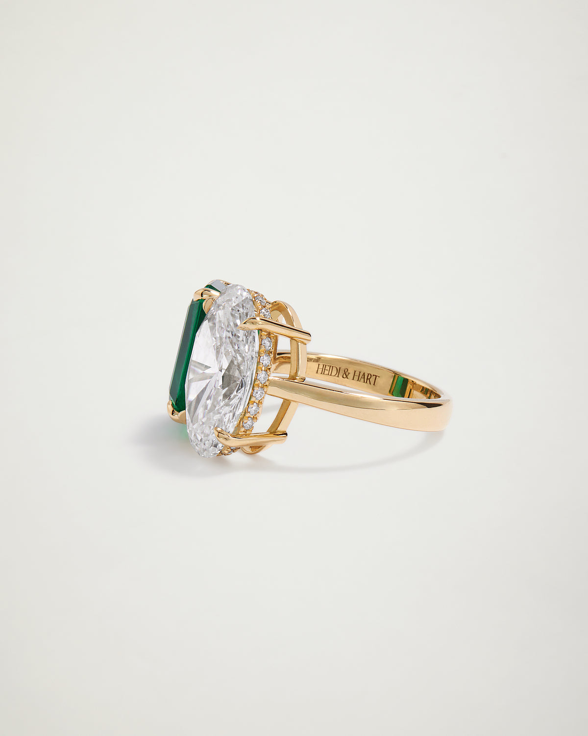 Emerald & Oval Diamond Engagement Ring, YG