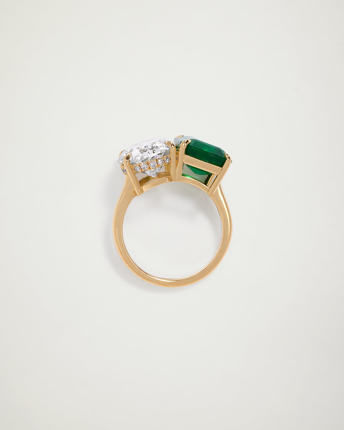 Emerald & Oval Diamond Engagement Ring, YG
