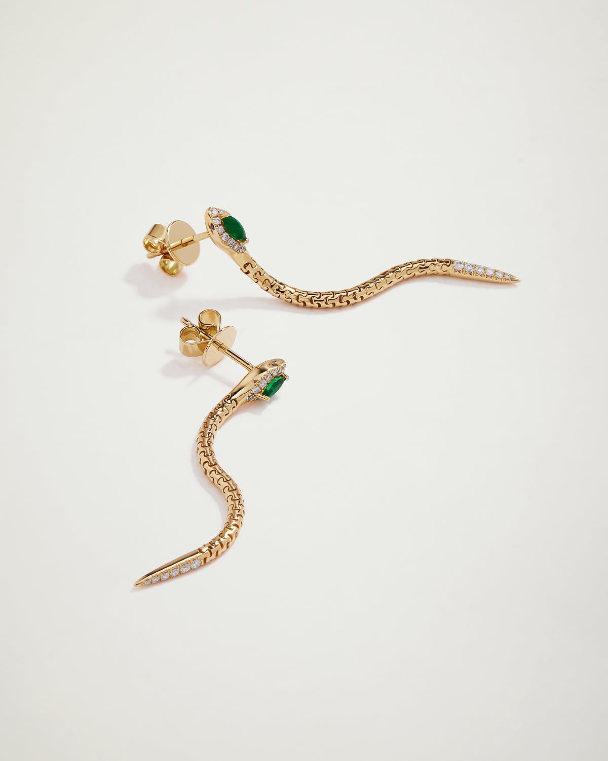 Snake Emerald & Diamond Drop Earrings