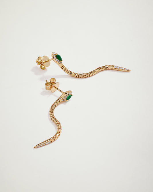 Snake Emerald & Diamond Drop Earrings