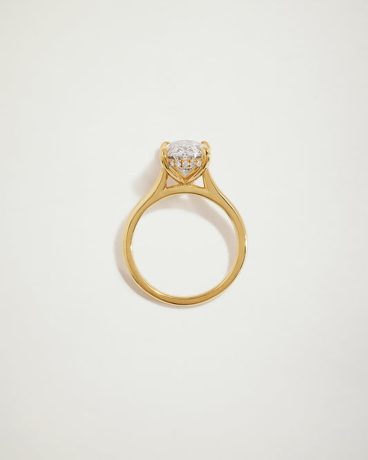 “My Love” Oval Diamond Engagement Ring with Diamond Halo, YG