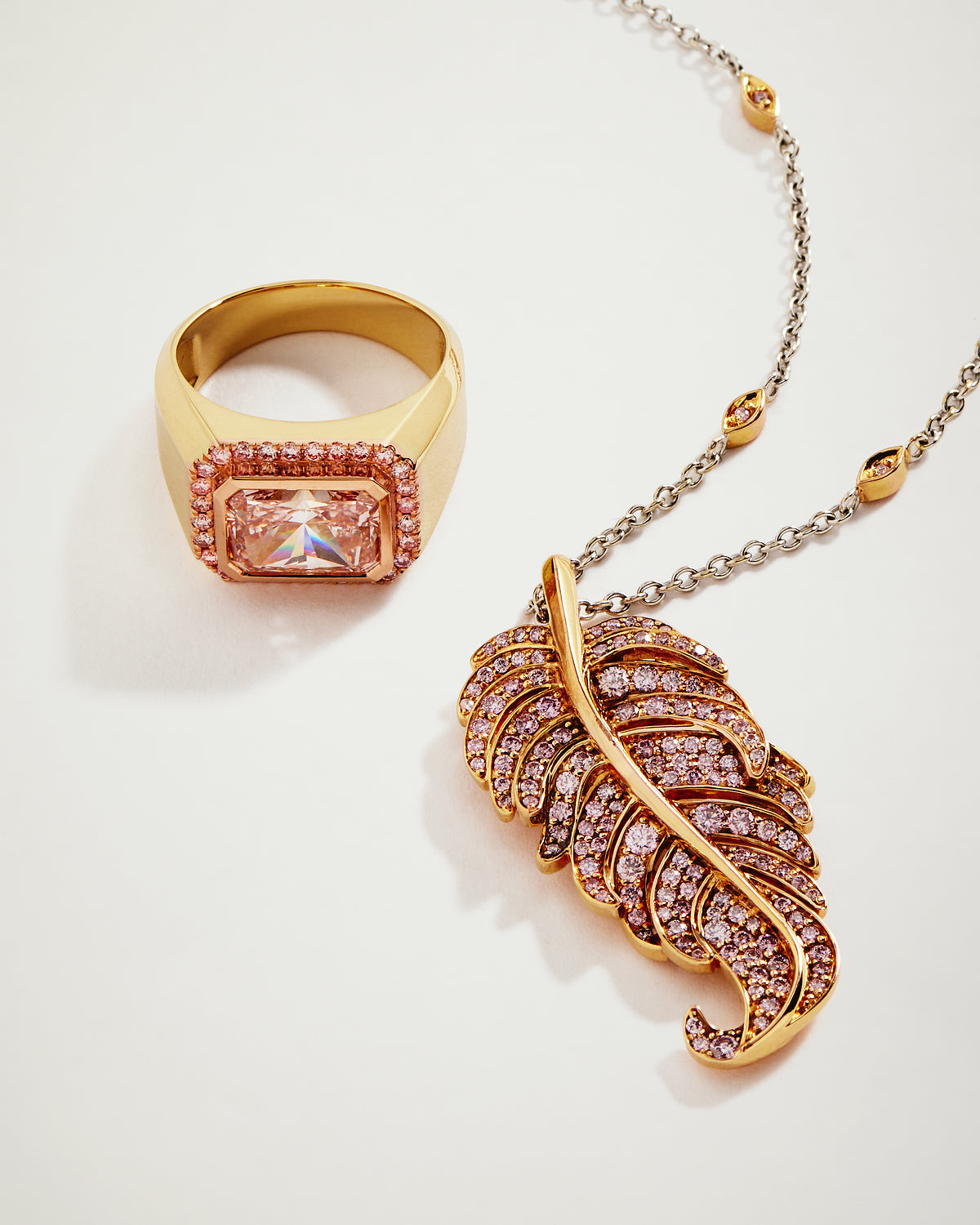 The Soul Mate Encrusted Radiant Pink Diamond Ring, YG