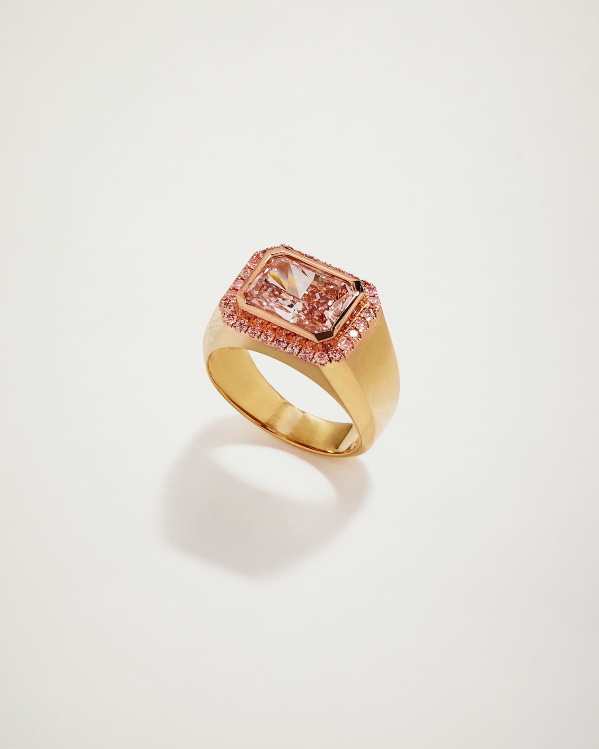 The Soul Mate Encrusted Radiant Pink Diamond Ring, YG