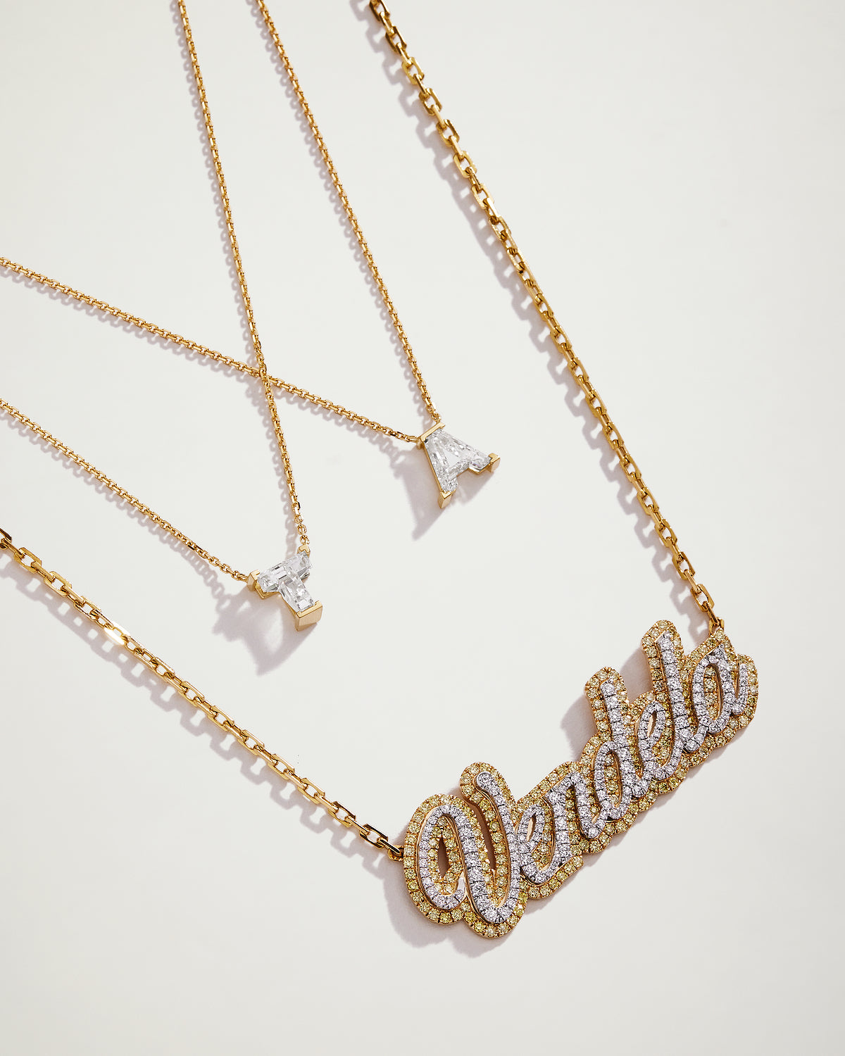 Signature Diamond Name Plate Necklace, YG
