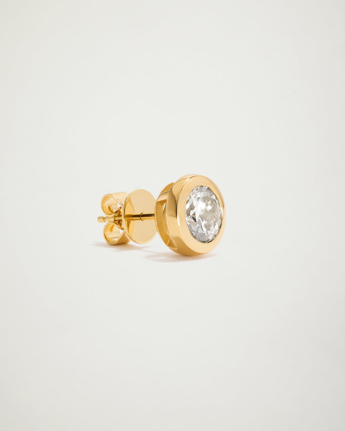 "My Love" Round Diamond Bezel Set Stud, 1ct, YG