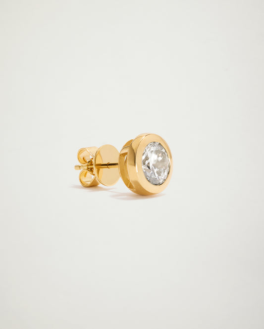 "My Love" Round Diamond Bezel Set Stud, 1ct, YG