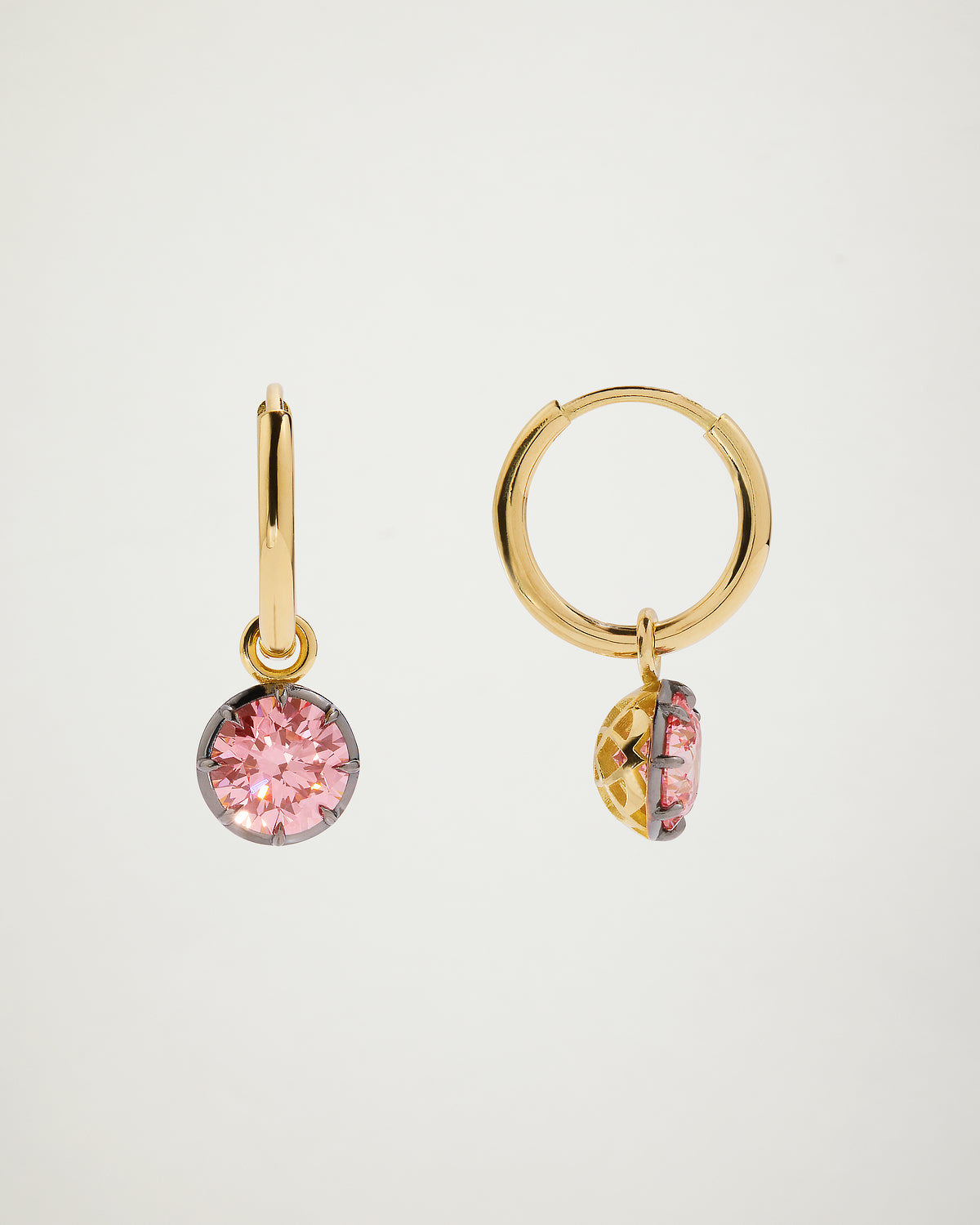Old European, Round Cut Pink Diamond Hoop Earrings, 2ct, YG