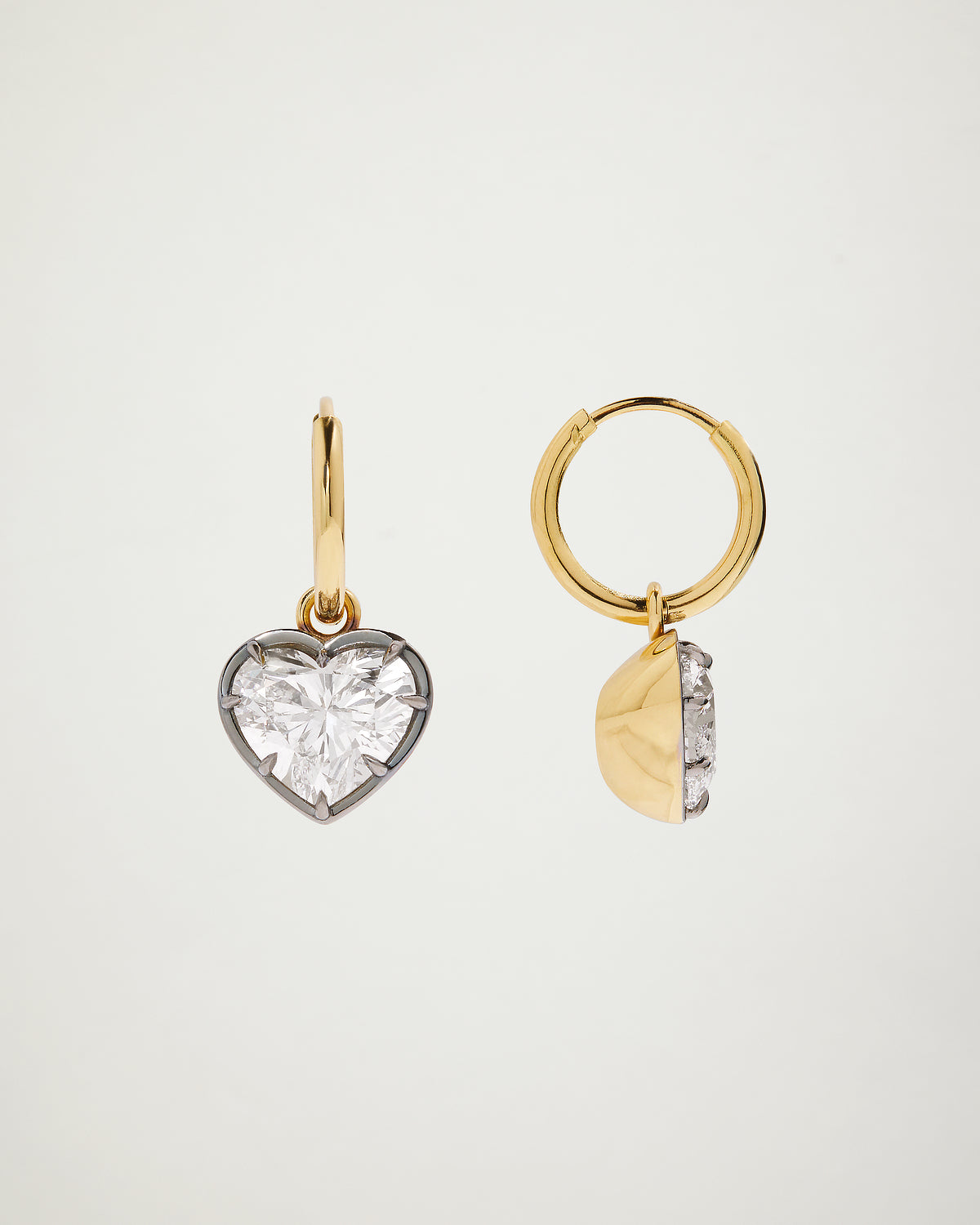 Old European, Heart Diamond Hoop Earrings, 18k YG