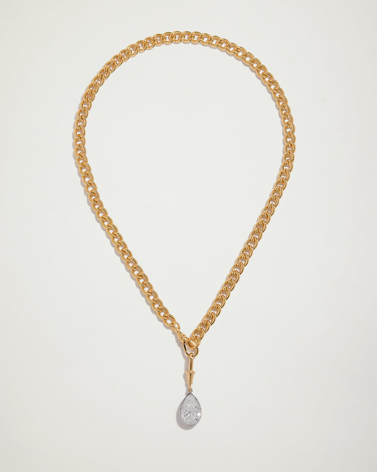 The Signature Curb Link Chain with Pear Diamond Pendant, YG