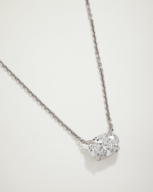 My Love, Oval Solitaire Diamond Necklace, WG