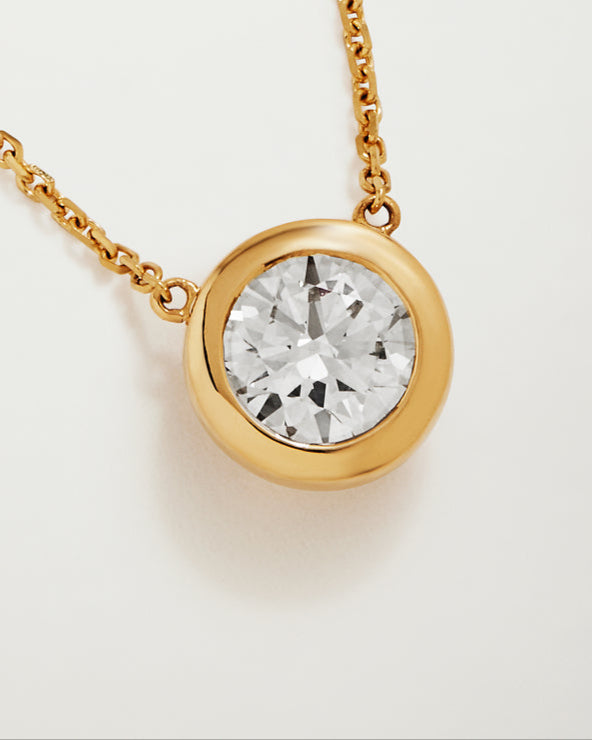 My Love, Round Bezel Set Solitaire Necklace, 1.5 carats
