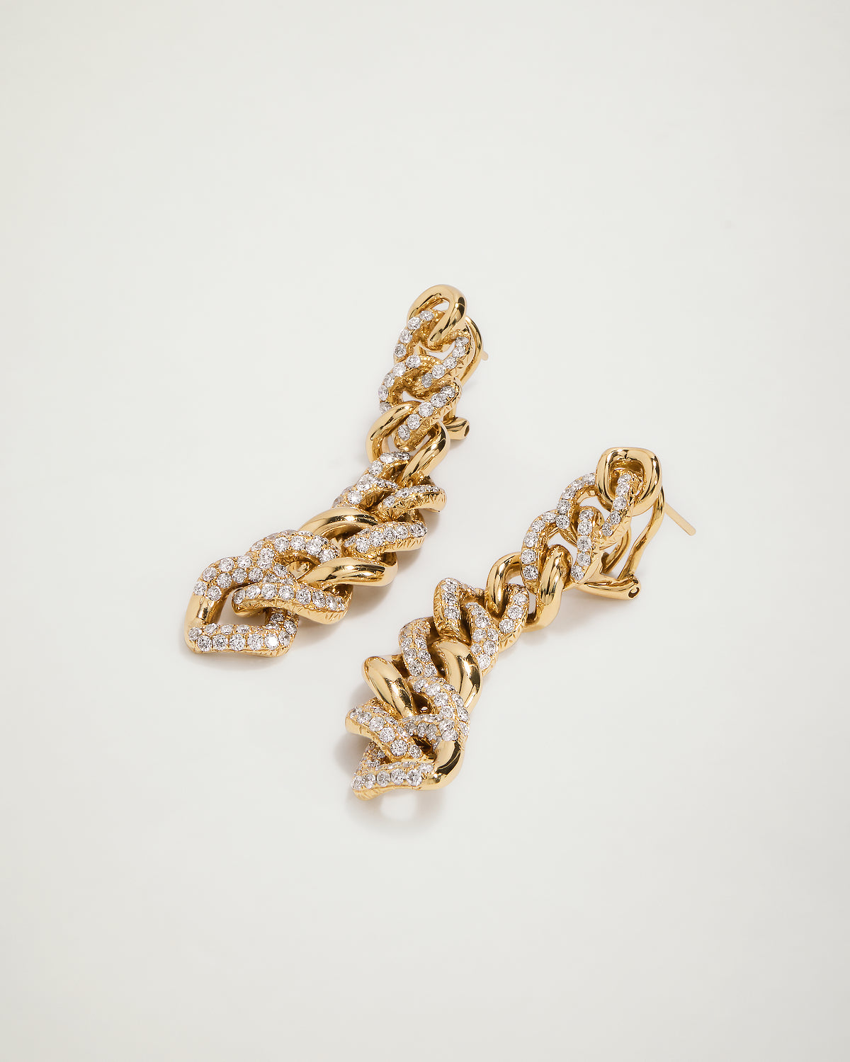 Heidi’s Cuban Link Diamond Chain Earrings, YG