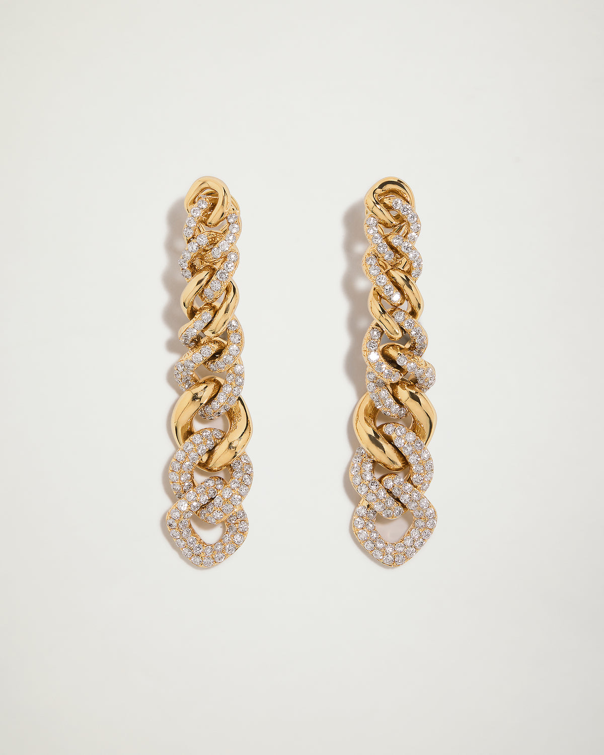 Heidi’s Cuban Link Diamond Chain Earrings, YG