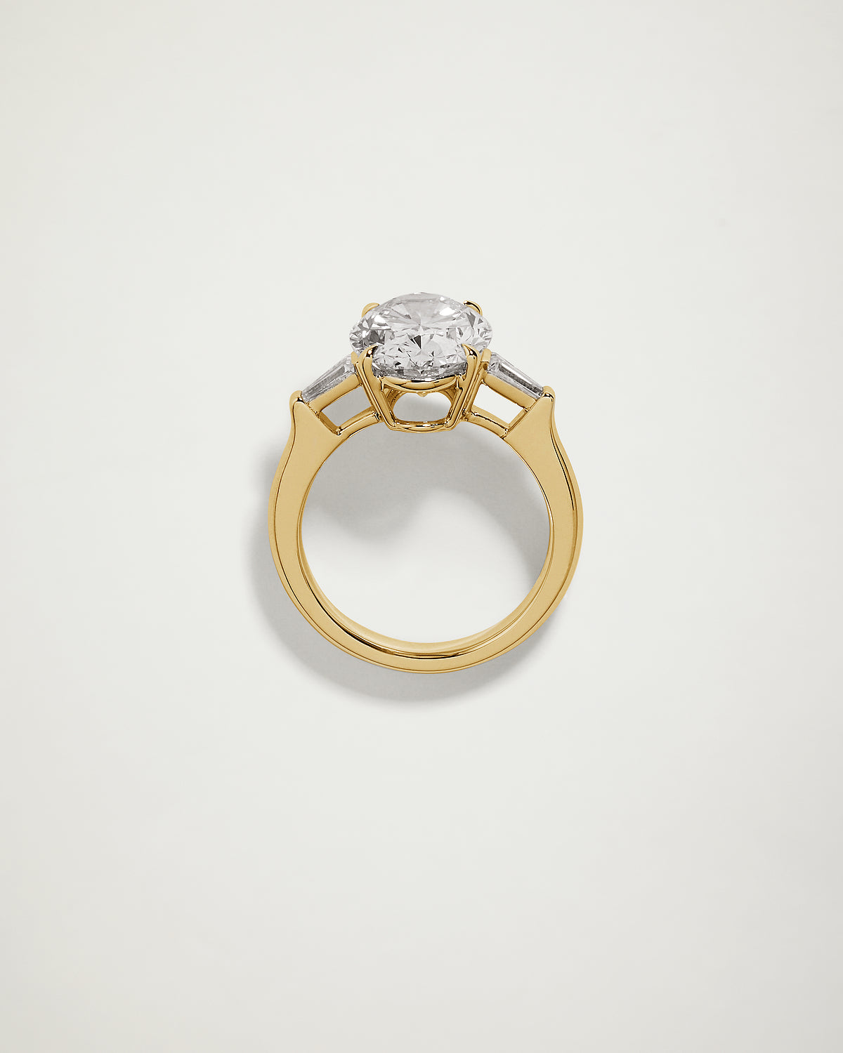 Oval Diamond Engagement Ring with Tapered Baguettes, YG