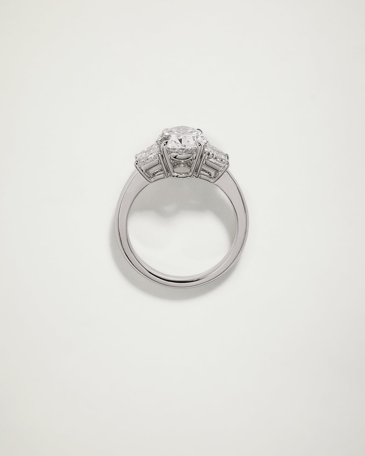 Trilogy Oval Diamond Engagement Ring with Trapezoids, WG
