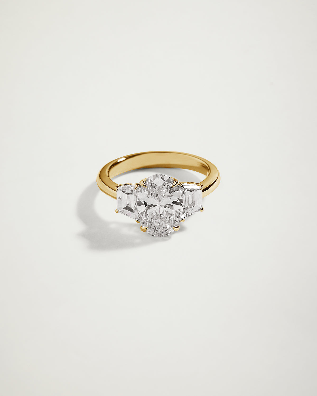 Trilogy Oval Diamond Engagement Ring with Trapezoids, YG