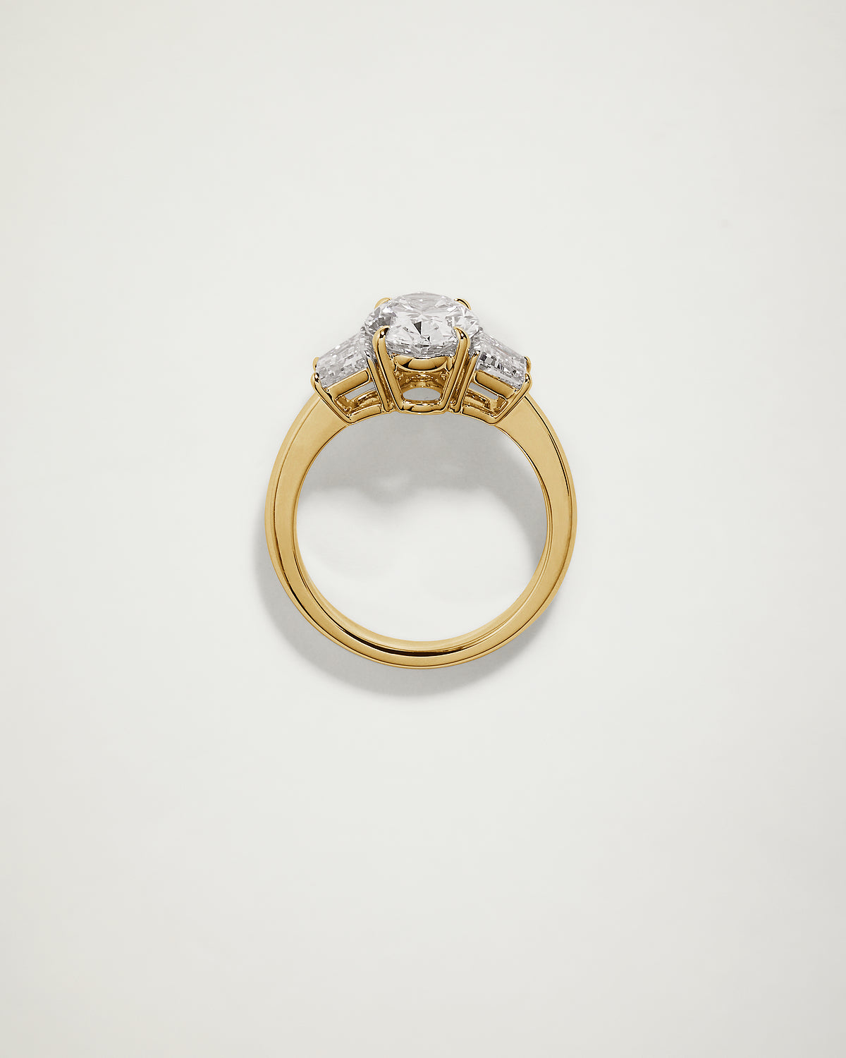 Trilogy Oval Diamond Engagement Ring with Trapezoids, YG