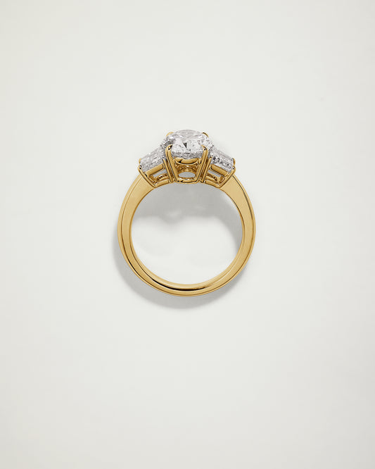 Trilogy Oval Diamond Engagement Ring with Trapezoids, YG