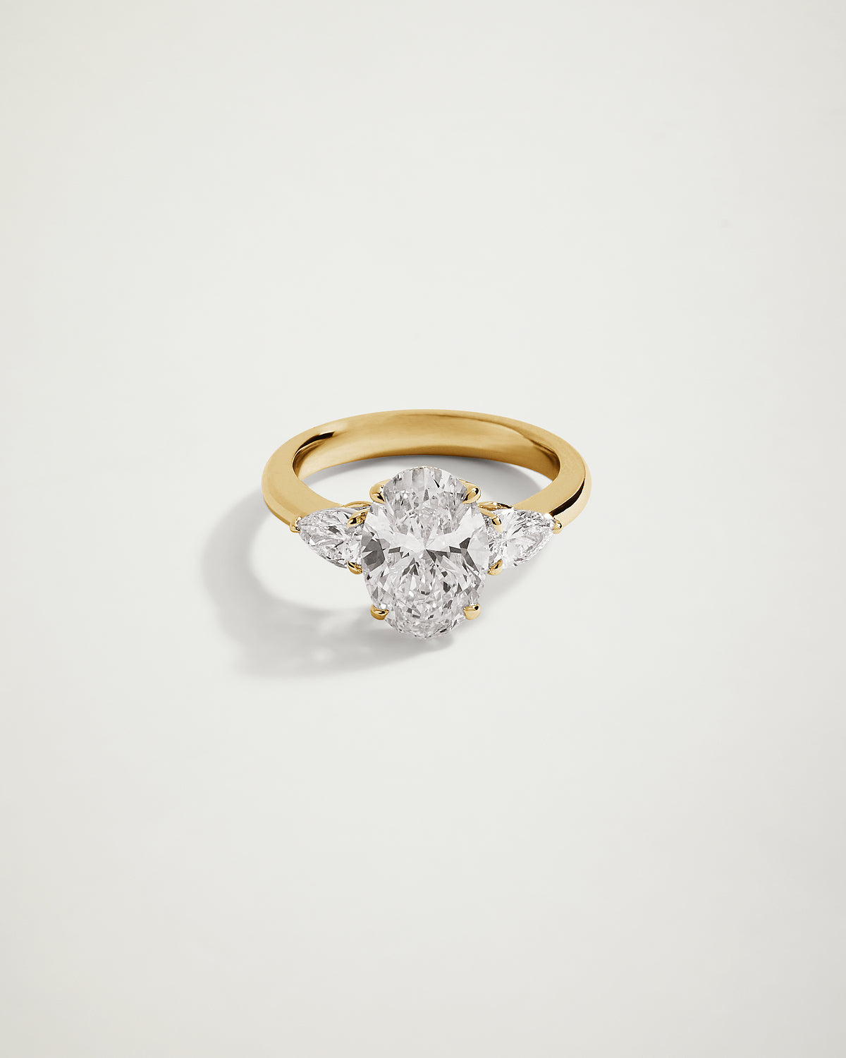 Trilogy Oval Diamond Engagement Ring with Pears, YG
