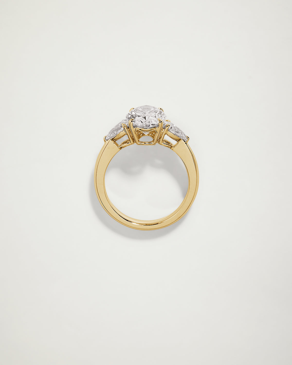 Trilogy Oval Diamond Engagement Ring with Pears, YG