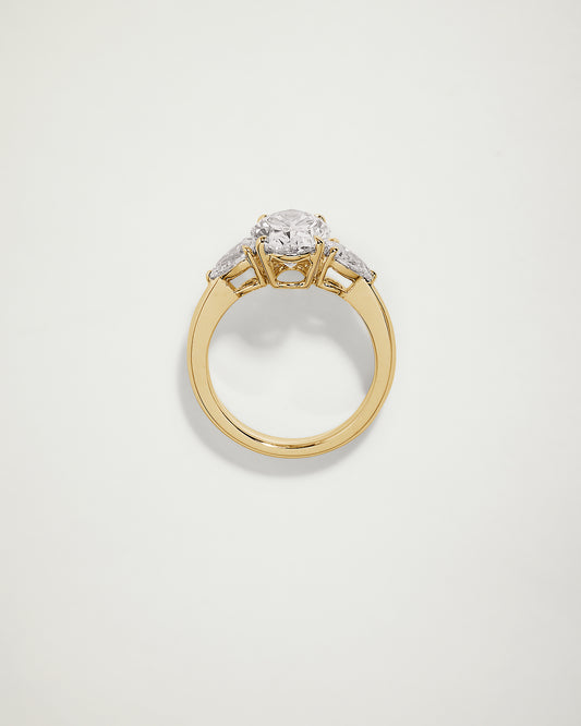 Trilogy Oval Diamond Engagement Ring with Pears, YG