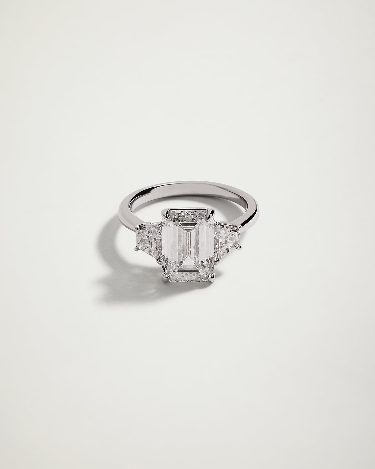 Emerald Cut Trilogy Diamond Engagement Ring, YG