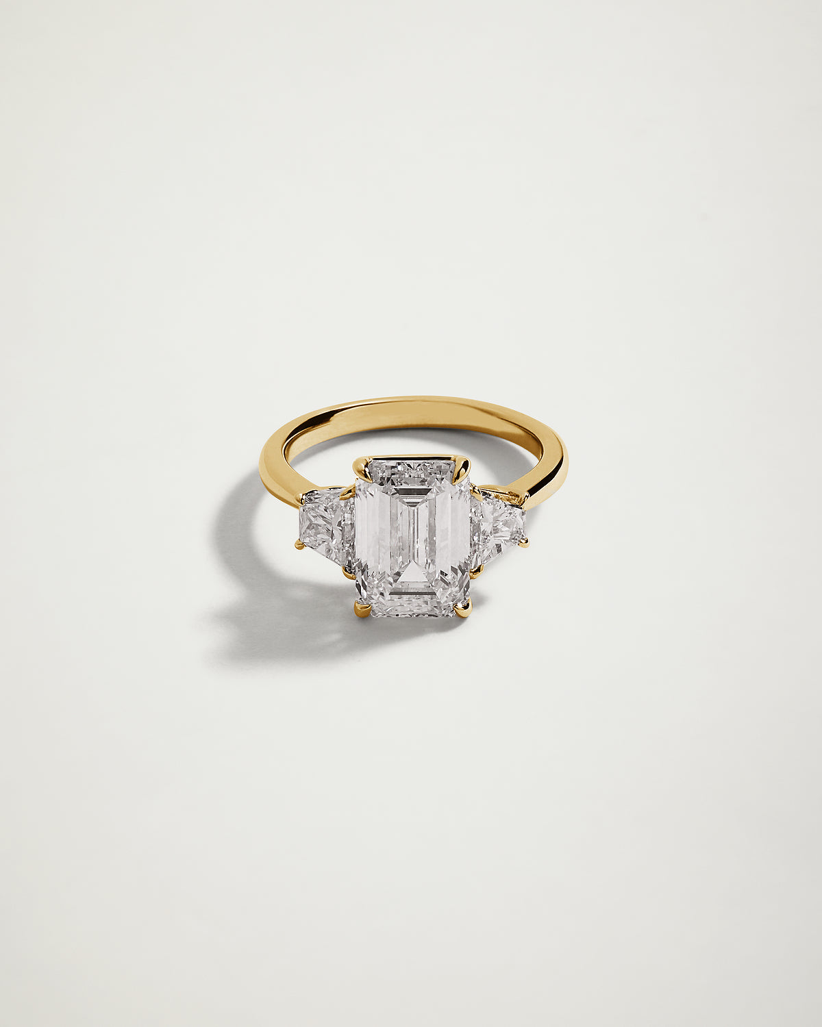 Emerald Cut Trilogy Diamond Engagement Ring, YG