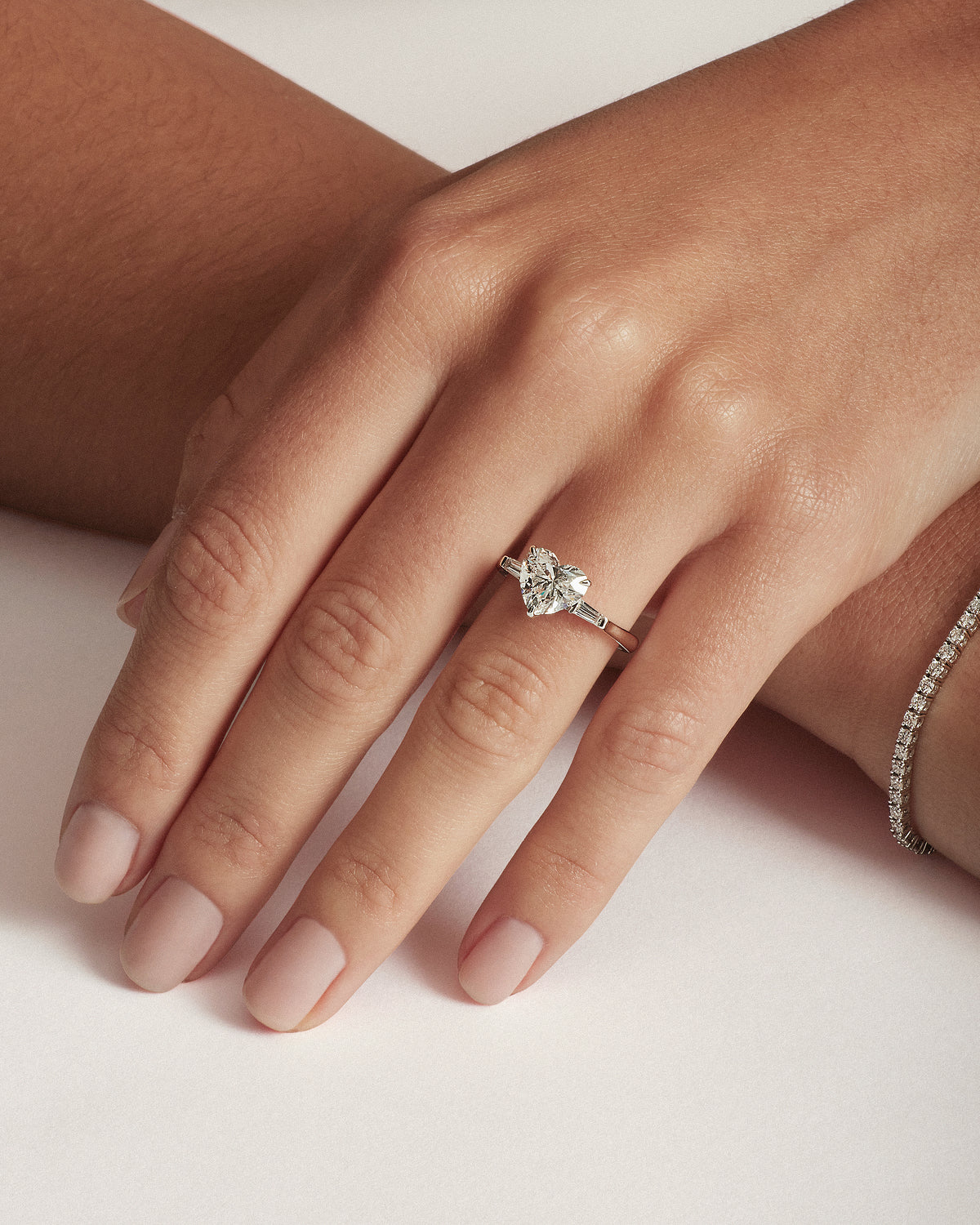 Heart Diamond Engagement Ring with Baguettes, YG