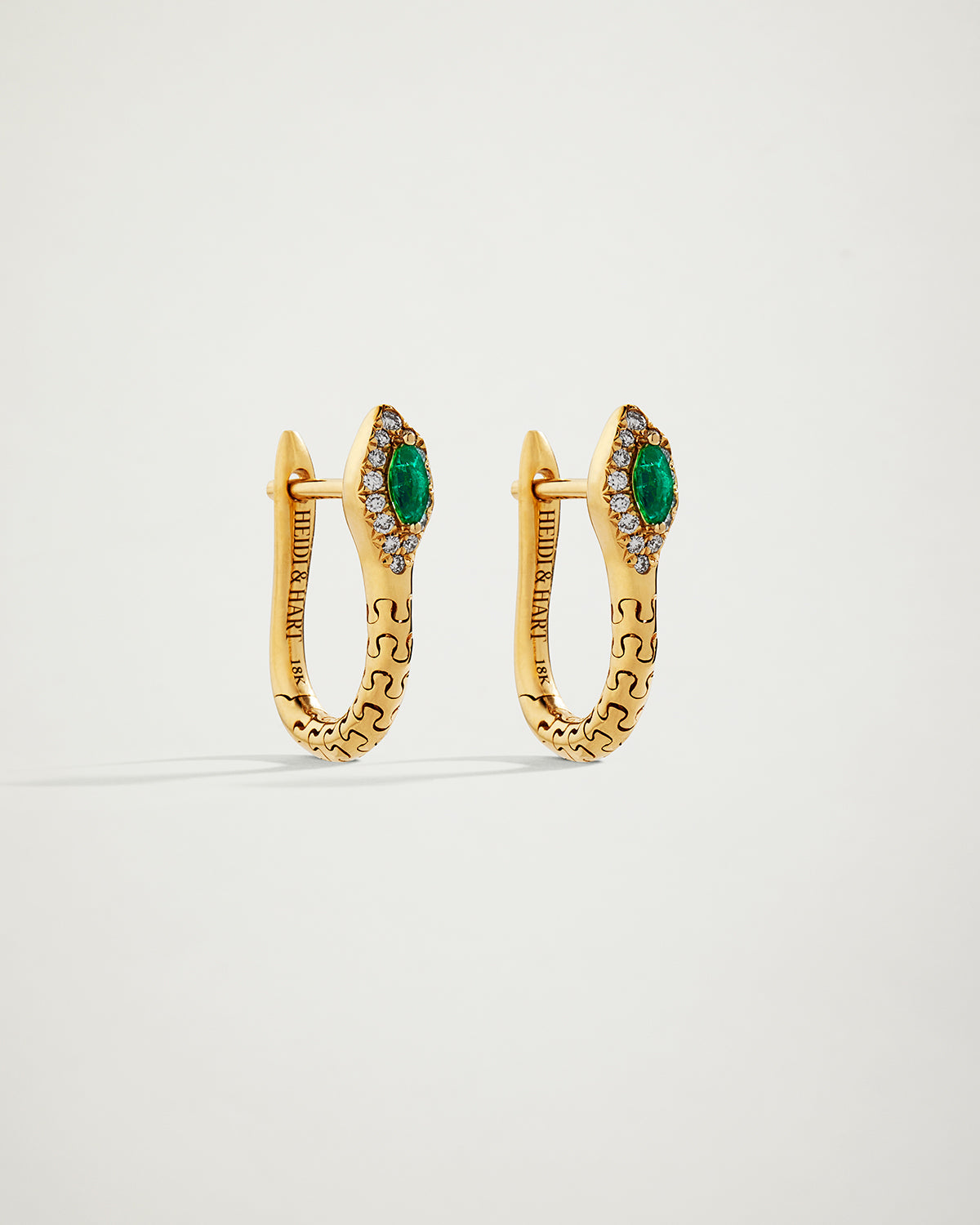 Snake Emerald and Diamond Petite Hoop Earrings, YG
