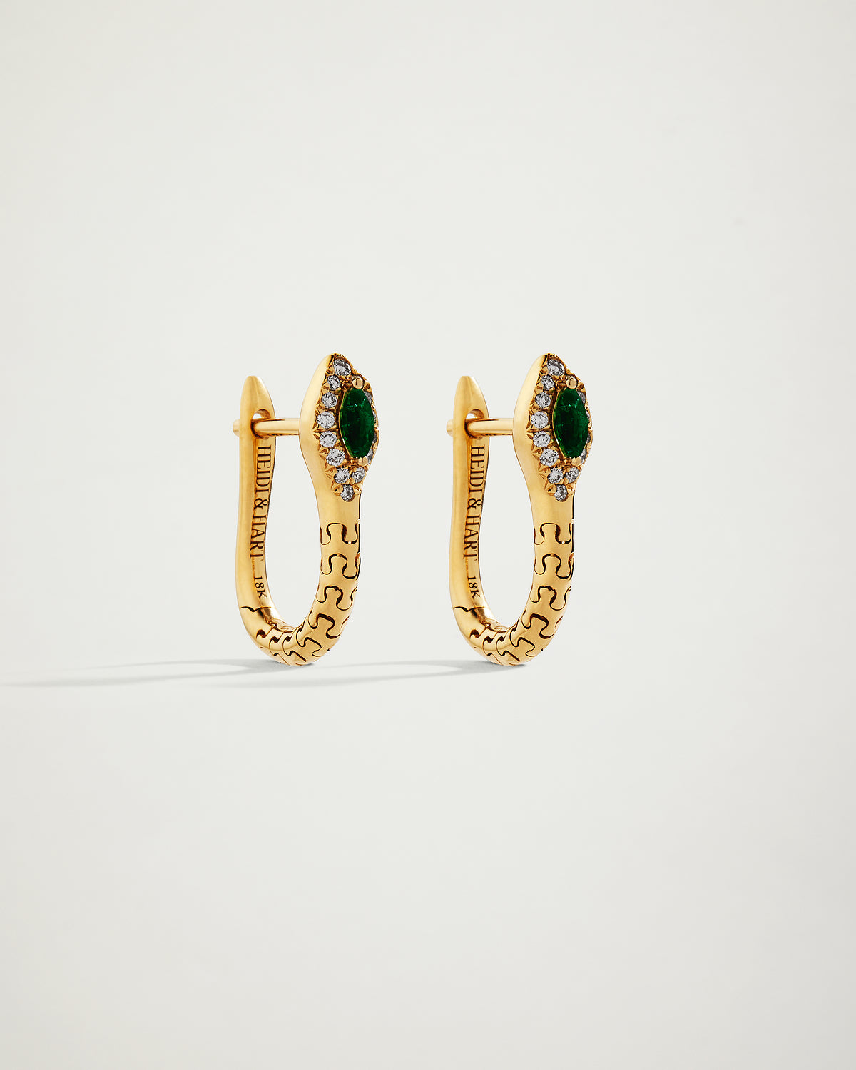 Snake Emerald and Diamond Petite Hoop Earrings, YG