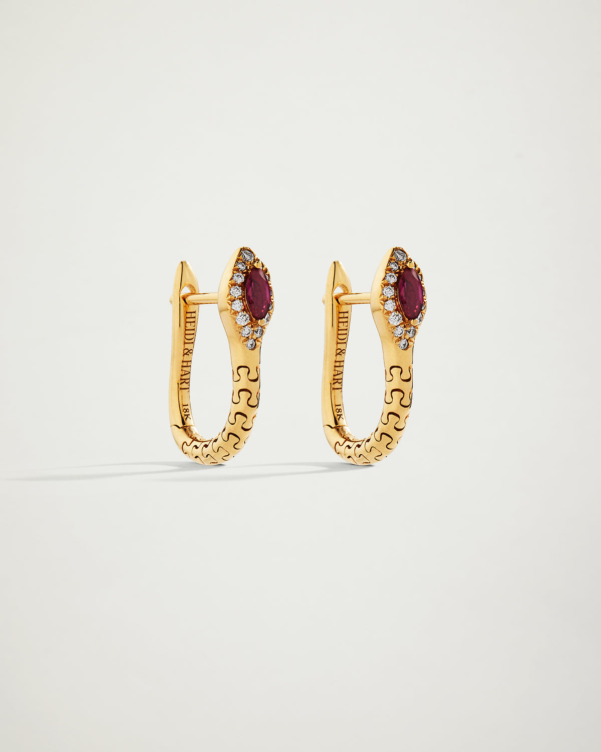 Snake Ruby and Diamond Petite Hoop Earrings, YG