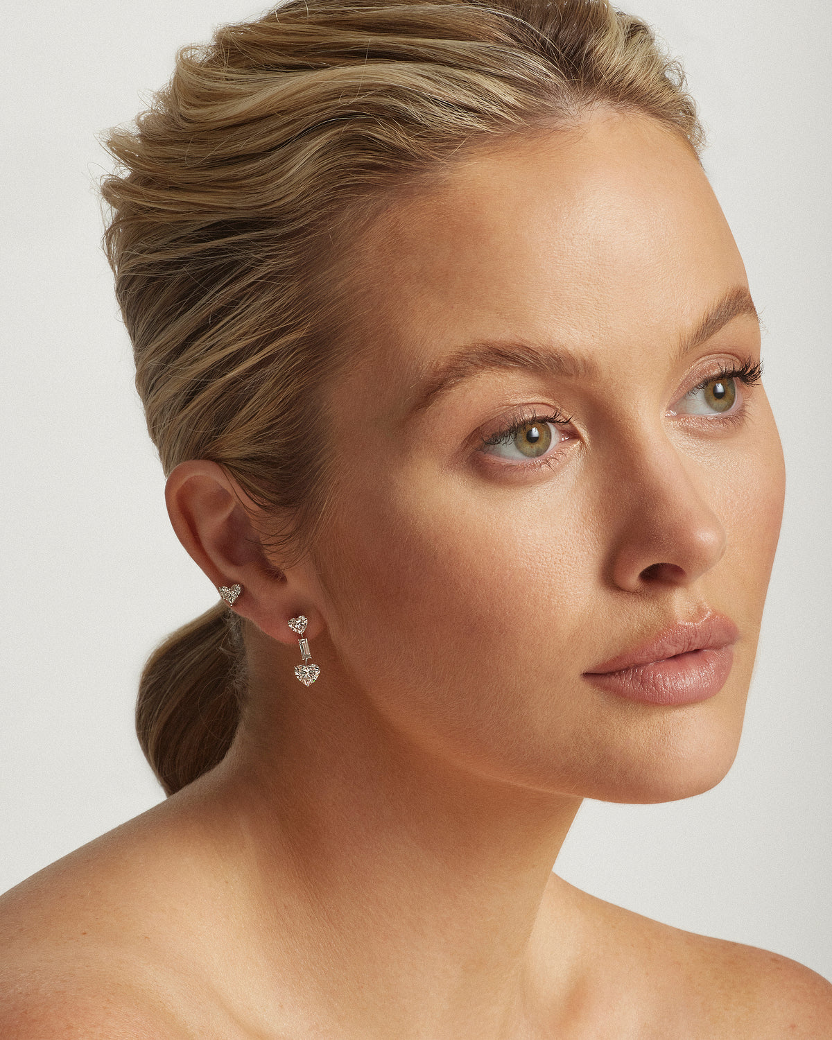 Trilogy Diamond Heart & Baguette Drop Earrings