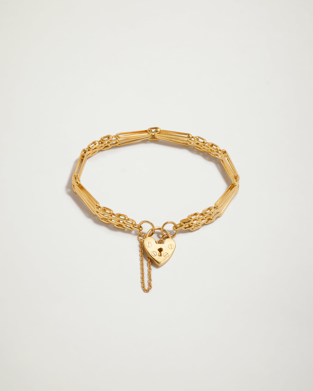 Heart Padlock 3 Bar Fangate Forever Love Bracelet, YG