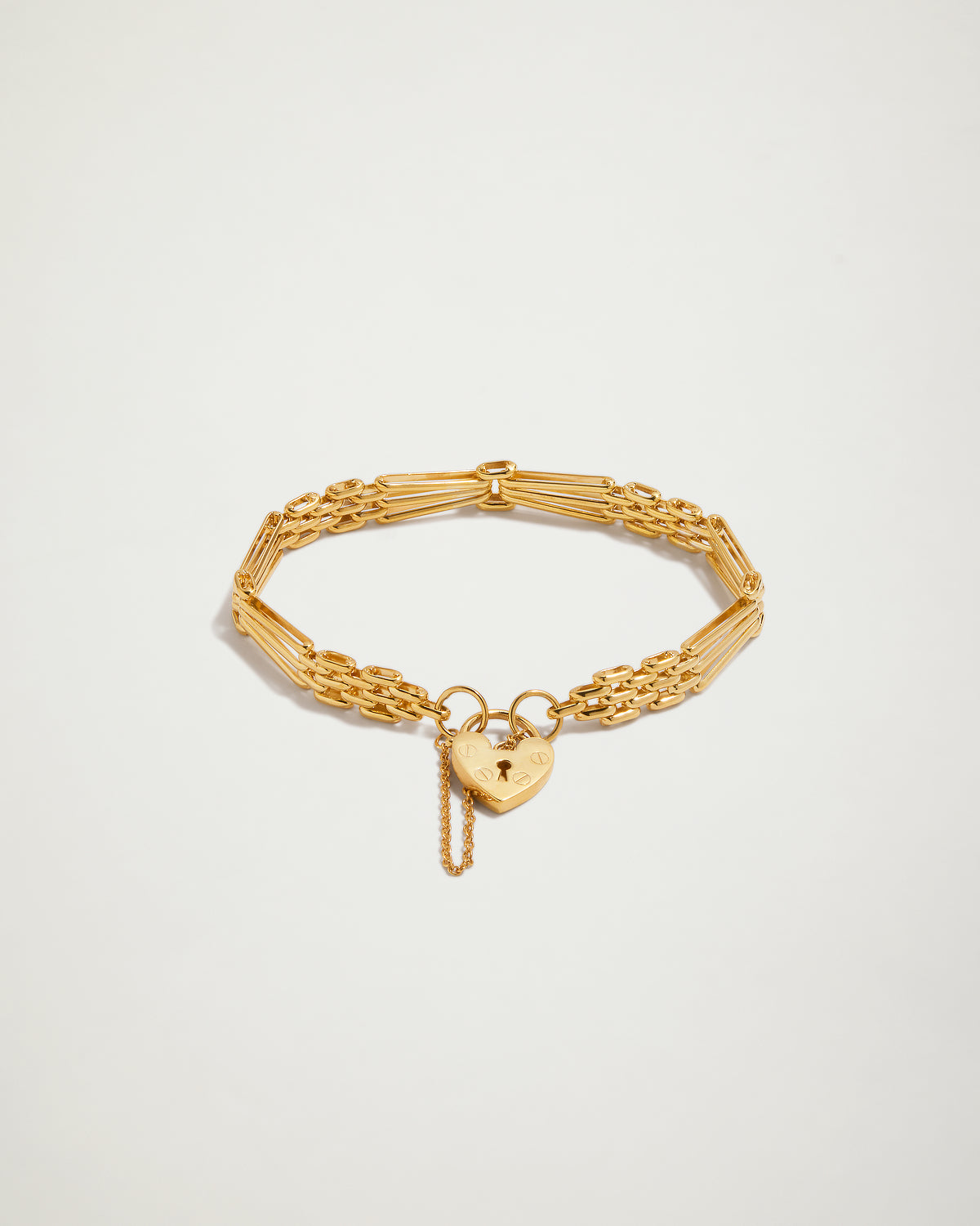 Heart Padlock 3 Bar Fangate Forever Love Bracelet, YG