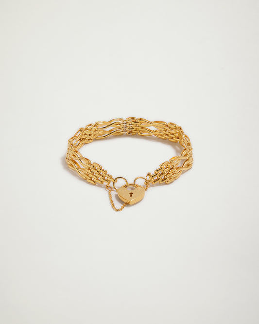 Heart Padlock Double Infinity Gate Bracelet, YG