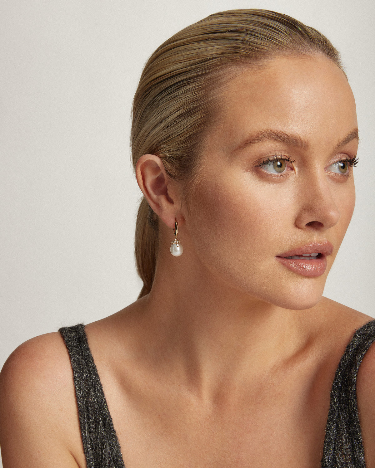 Pearl and Diamond Snake Drop Earrings, YG