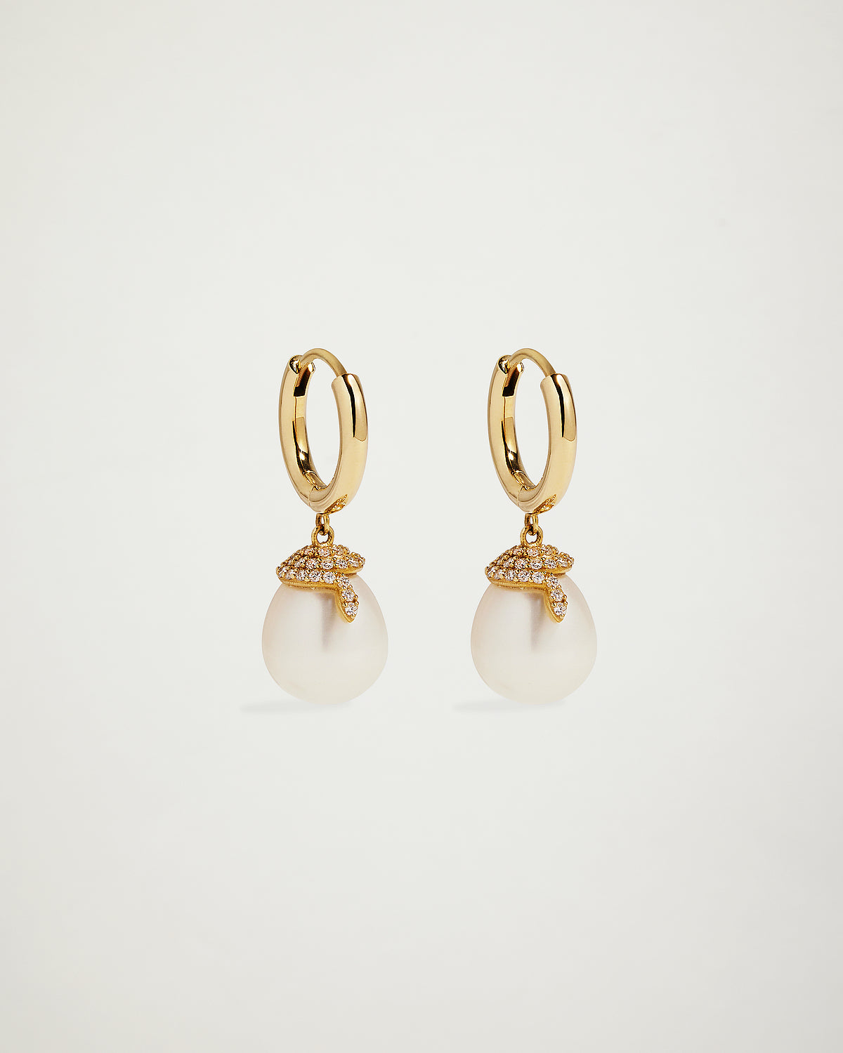 Pearl and Diamond Snake Drop Earrings, YG