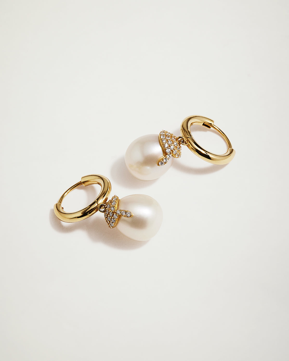 Pearl and Diamond Snake Drop Earrings, YG