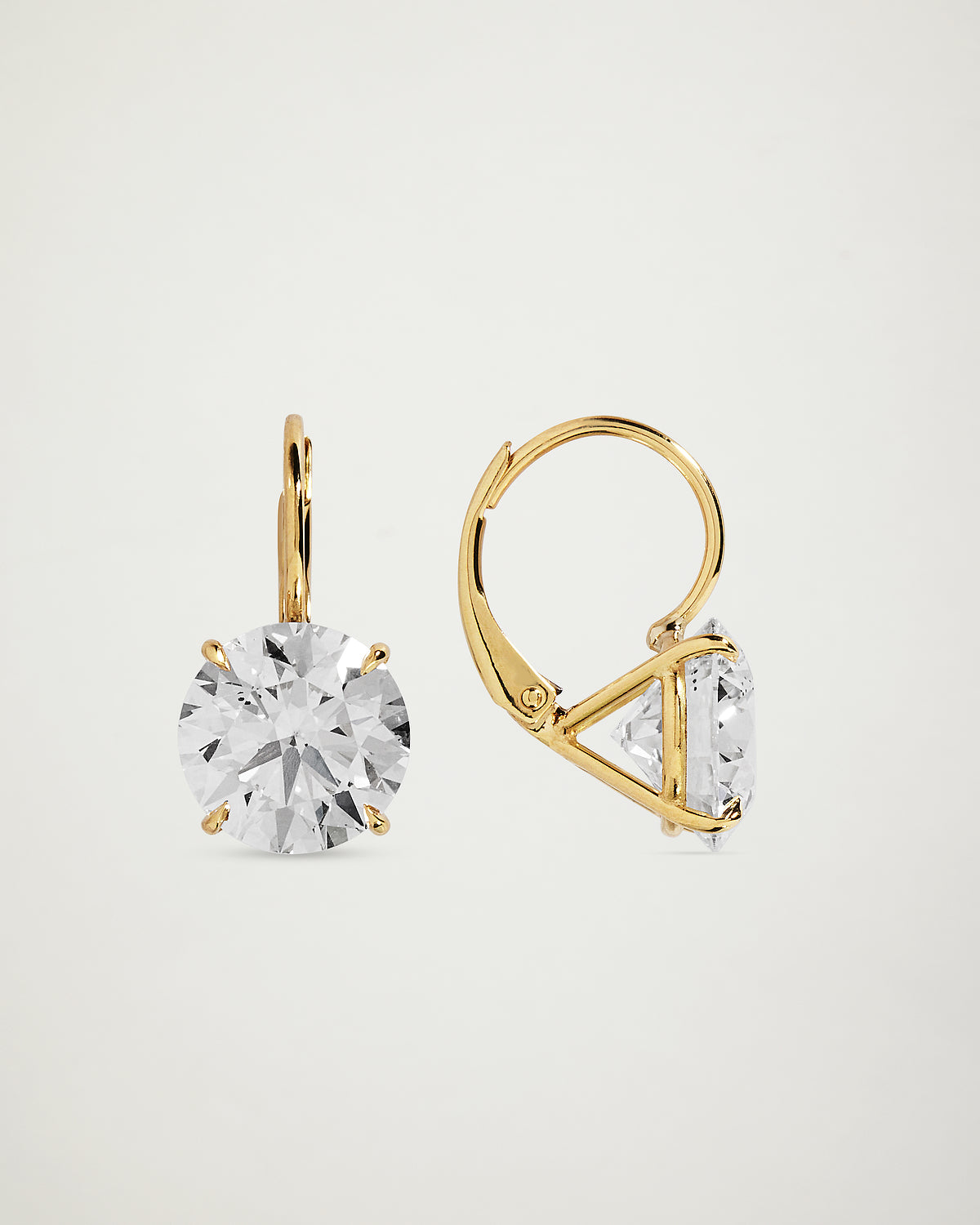 My Love, Round Diamond Hook Earrings, Yellow Gold