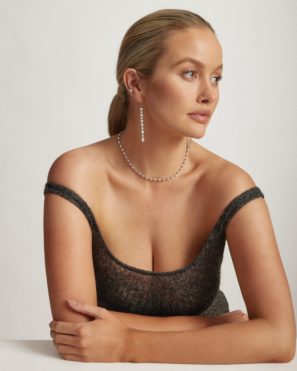 Rahamanov Moval Cut Diamond Necklace, WG