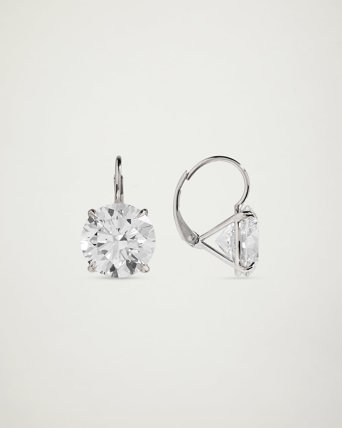 My Love, Round Diamond Hook Earrings, 3ct, White Gold