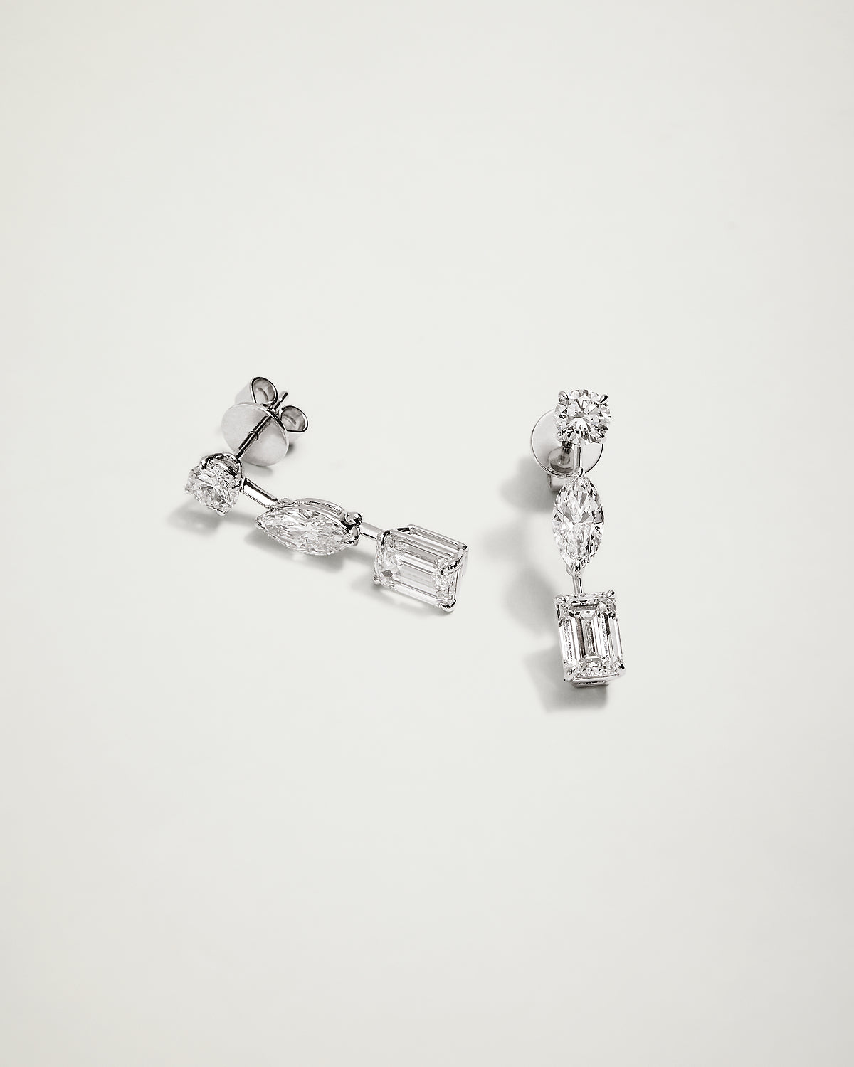 Trilogy Diamond, Round-Marquise-Emerald Drop Earrings