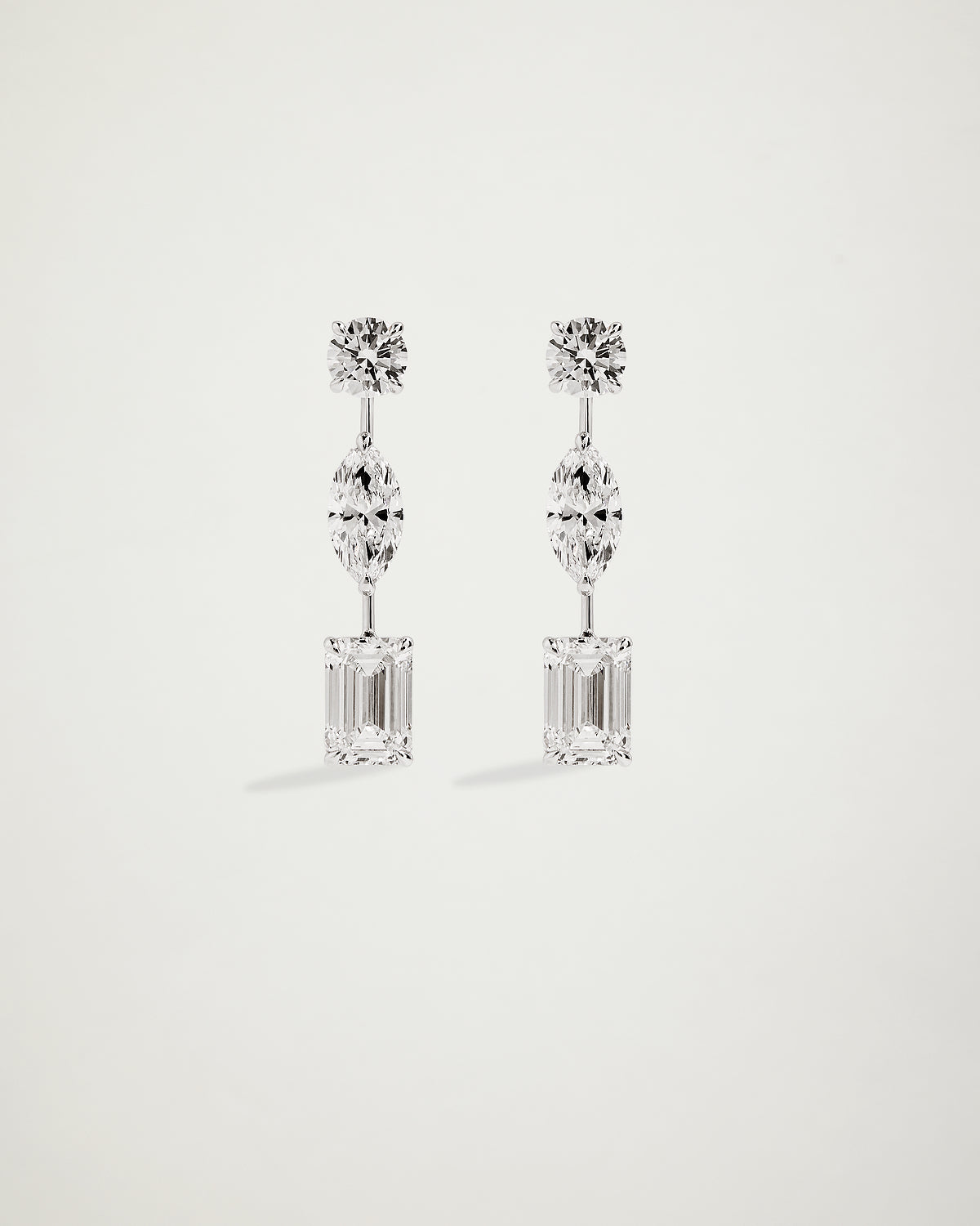 Trilogy Diamond, Round-Marquise-Emerald Drop Earrings