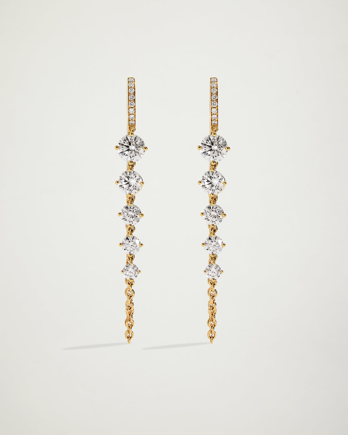 Rahaminov, Round Natural Diamond Chain Earrings, YG