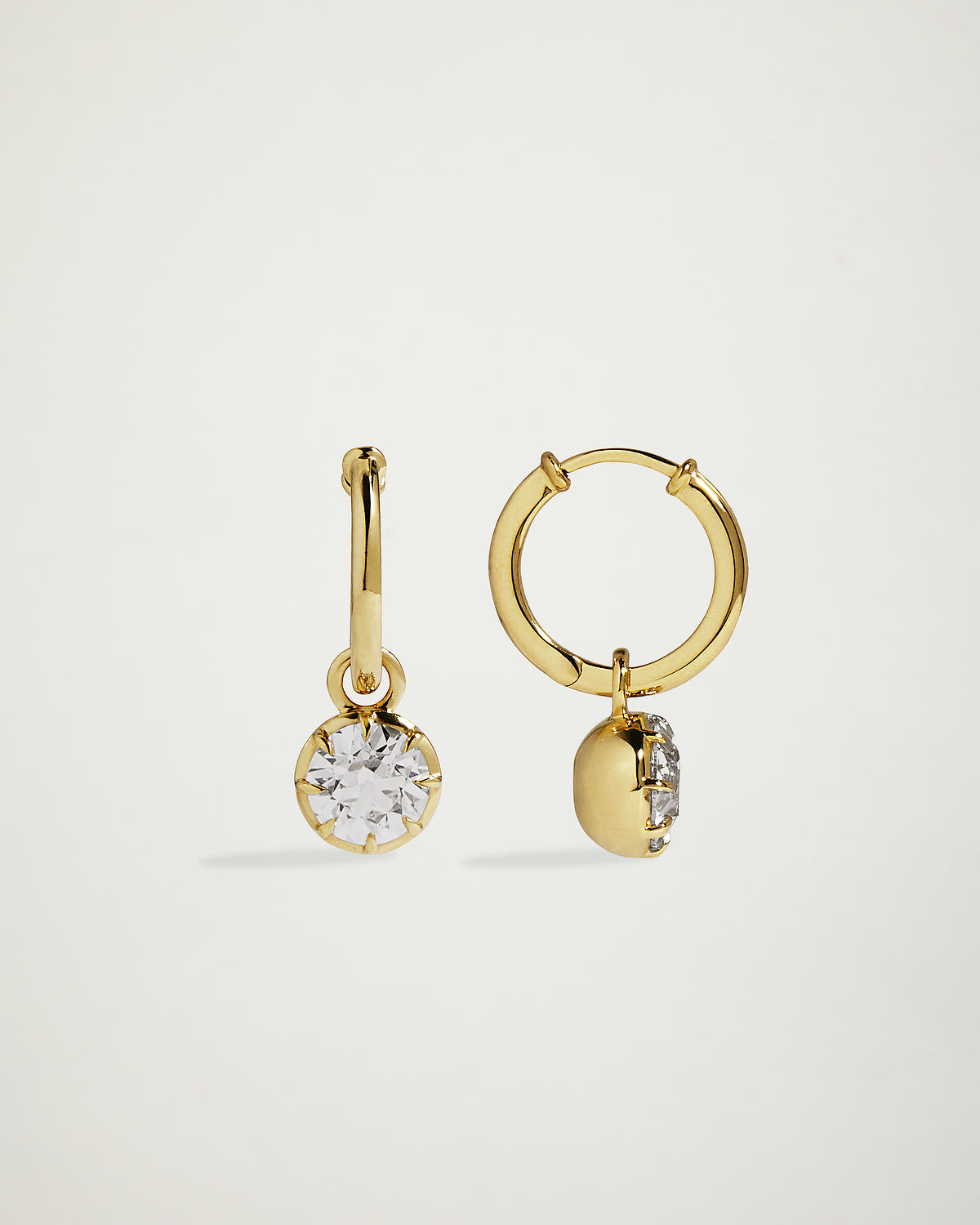 Old European Round Cut 1ct Diamond Hoop Earrings, 18k Yellow Gold
